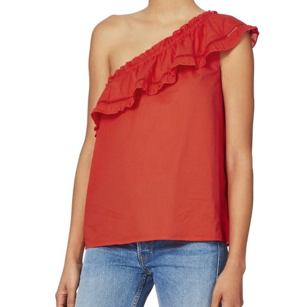 St. Roche Red One Shoulder Sally Eyelet Blouse Sz S